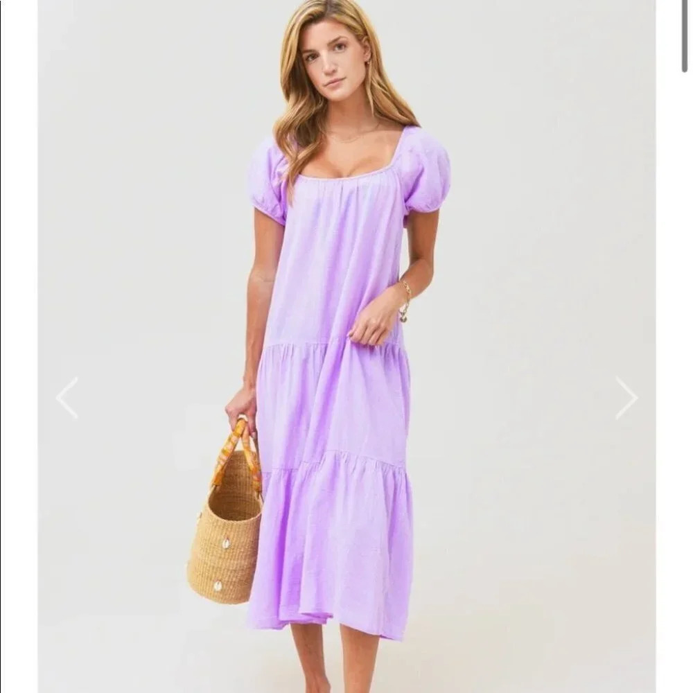 $337 Honorine Elodie Cover Up Tiered Maxi Dress Purple S‎